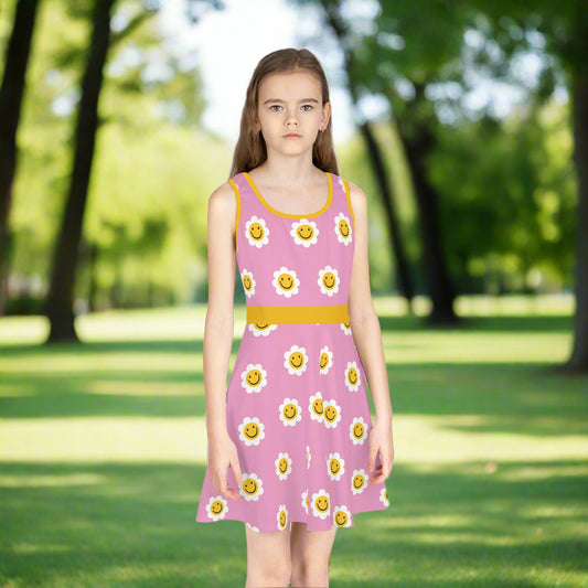 Cheerful Floral Sundress for Girls - Bright Pink with Smiling Flowers - Kim’s Signature Beauty & Accessories    (Store description)