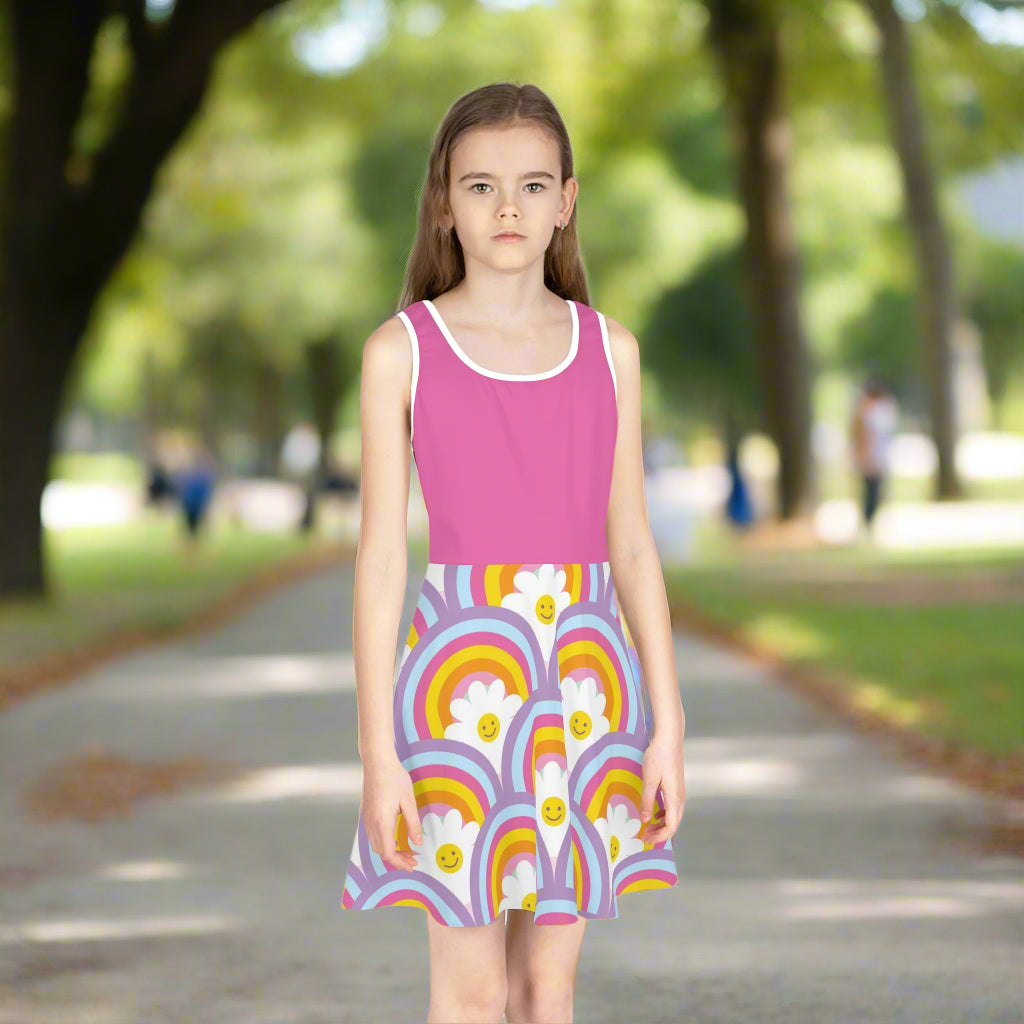 Girls' Rainbow Smile Sundress - Colorful Floral Design for Summer Joy - Kim’s Signature Beauty & Accessories    (Store description)