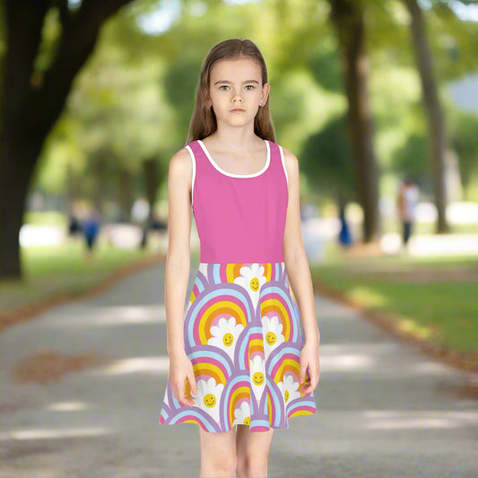 Girls' Rainbow Smile Sundress - Colorful Floral Design for Summer Joy - Kim’s Signature Beauty & Accessories    (Store description)