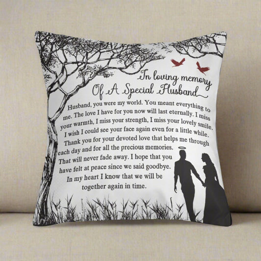 In Loving Memory of A Special Husband | 18'' Square Pillow Cover - Kim’s Signature Beauty & Accessories    (Store description)