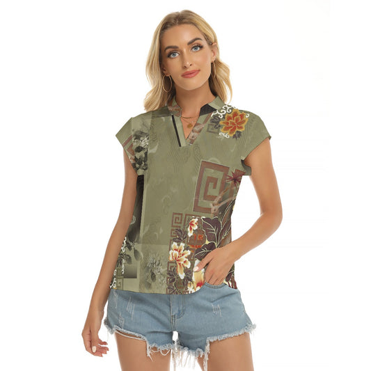 Olive Floral | V-neck Short Sleeve Blouse - Kim’s Signature Beauty & Accessories    (Store description)