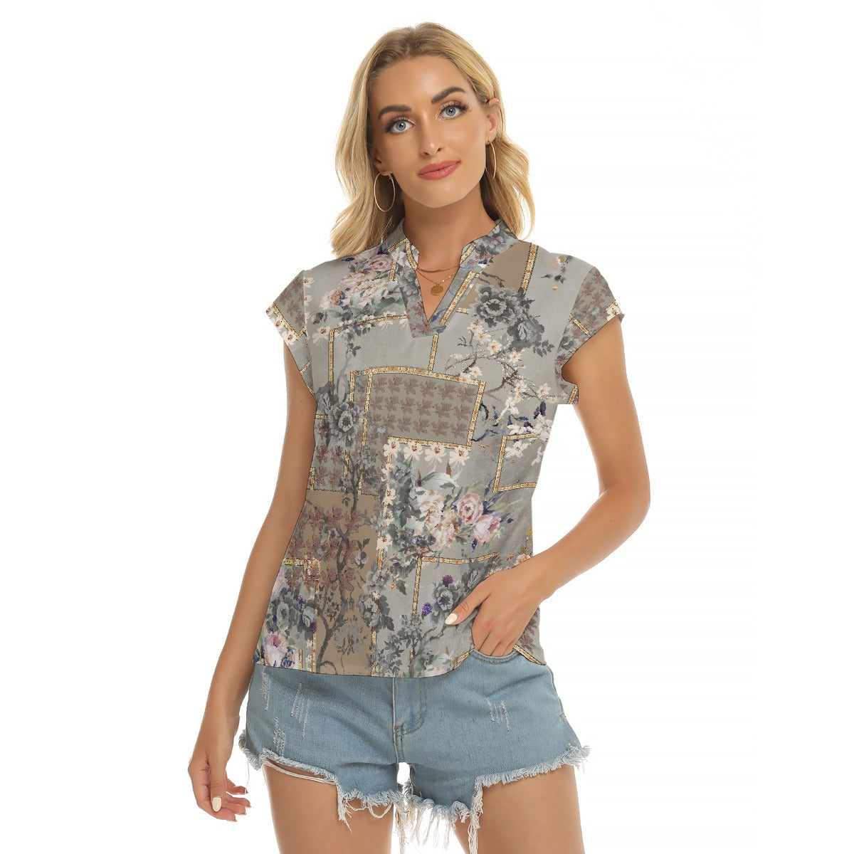 Geo Print Women's V-neck Blouse - Kim’s Signature Beauty & Accessories    (Store description)