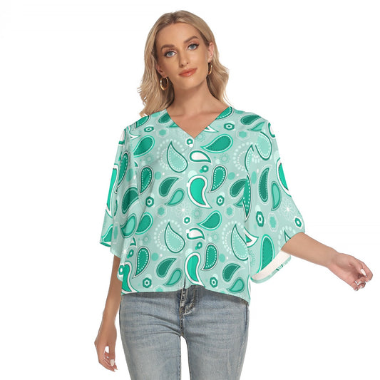 Mint Happiness Bat Sleeve Light V-neck Front Buttoned Top - Kim’s Signature Beauty & Accessories    (Store description)