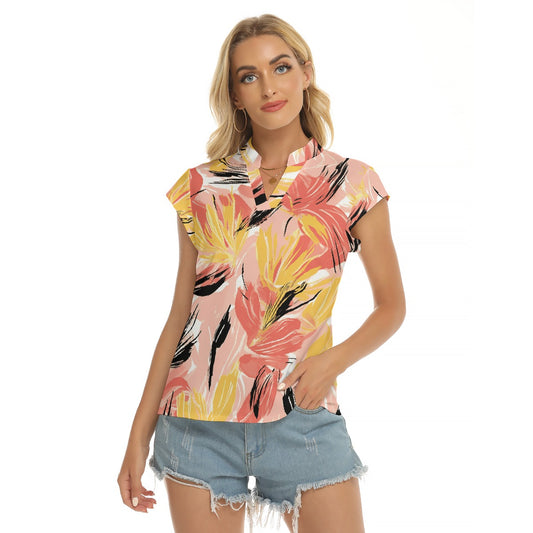 Pink Floral | V-neck Short Sleeve Blouse - Kim’s Signature Beauty & Accessories    (Store description)