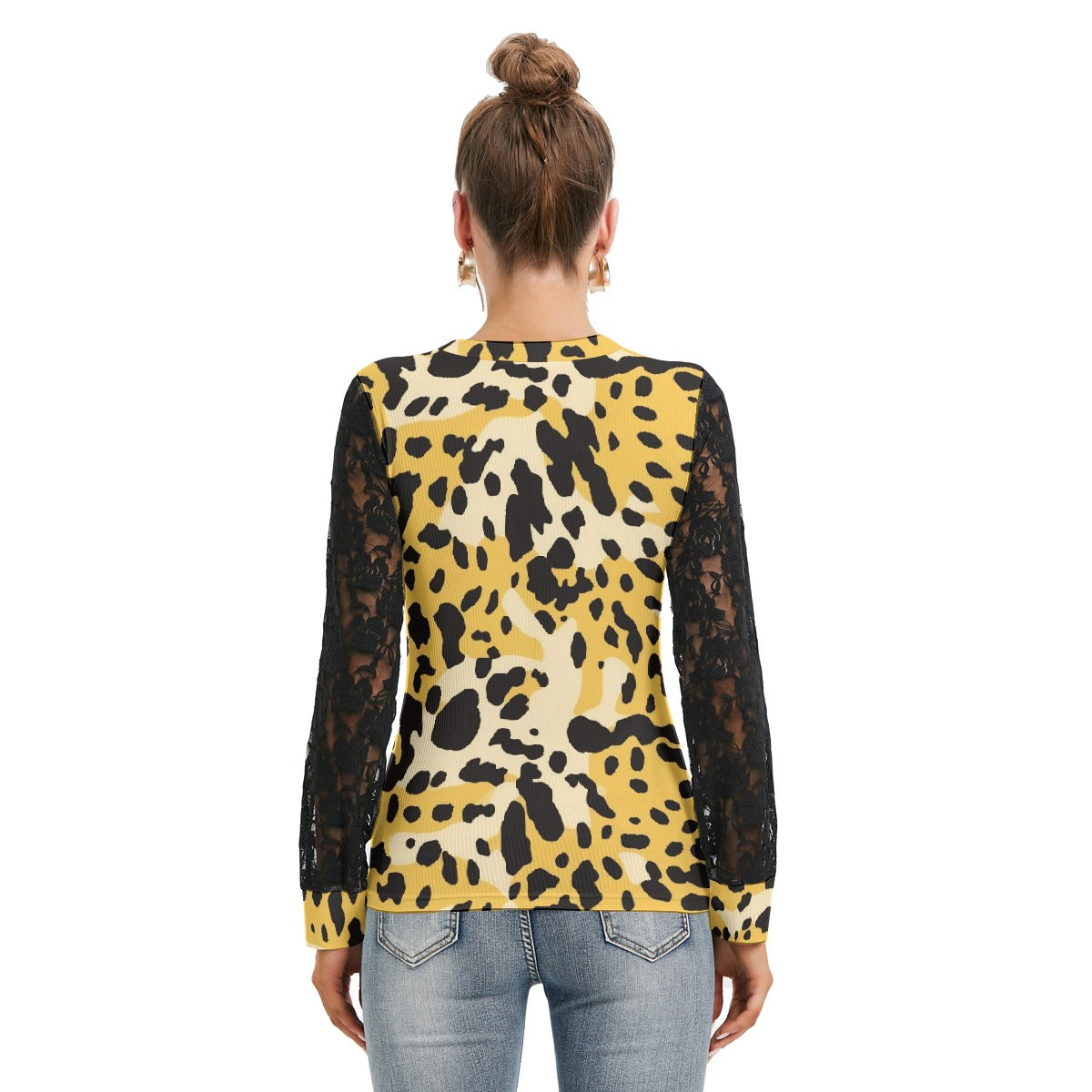 Animal Print T-shirt with Black Lace Sleeves - Kim’s Signature Beauty & Accessories    (Store description)