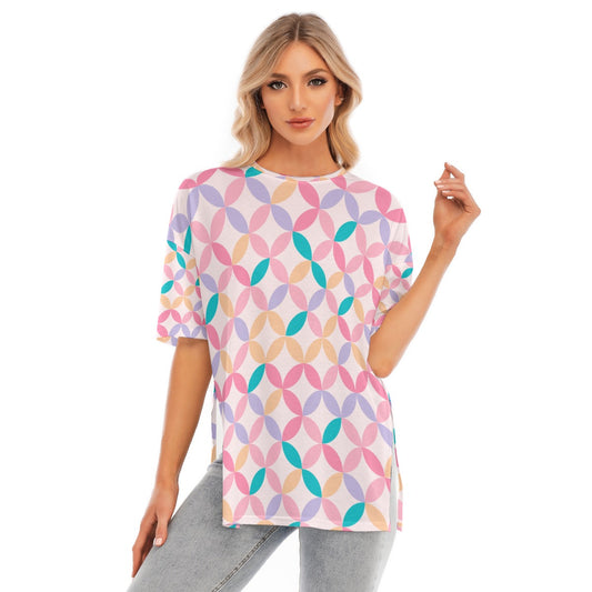 Colorful Graphic T-shirt With Hem Split - Kim’s Signature Beauty & Accessories    (Store description)