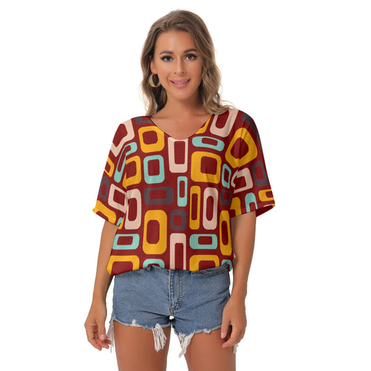 Maroon Retro V-Neck Blouse - Kim’s Signature Beauty & Accessories    (Store description)