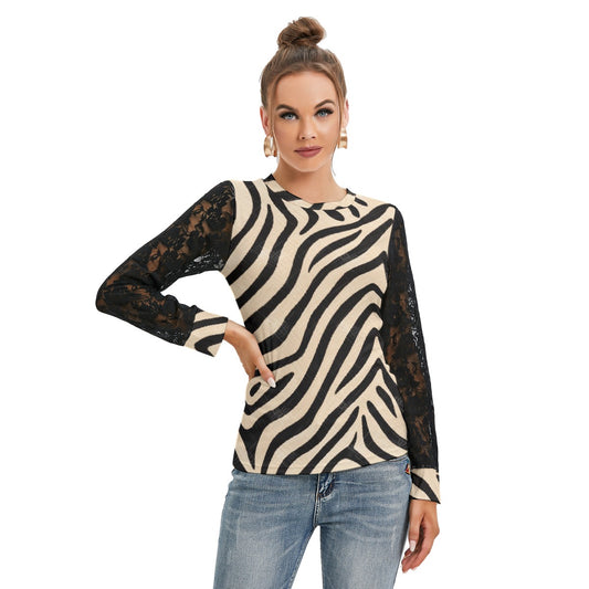 Black Stripe T-shirt with Black Lace Sleeves - Kim’s Signature Beauty & Accessories    (Store description)