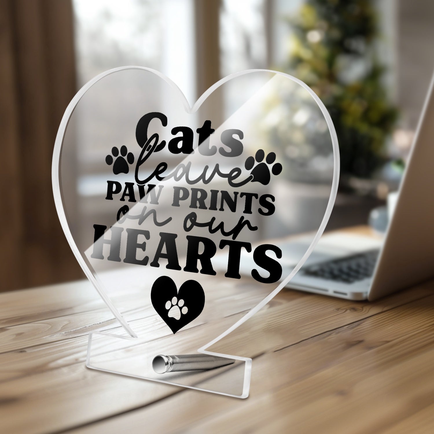 Cats Leave Paw Prints Acrylic Plaque with Stand - Heart - Kim’s Signature Beauty & Accessories    (Store description)