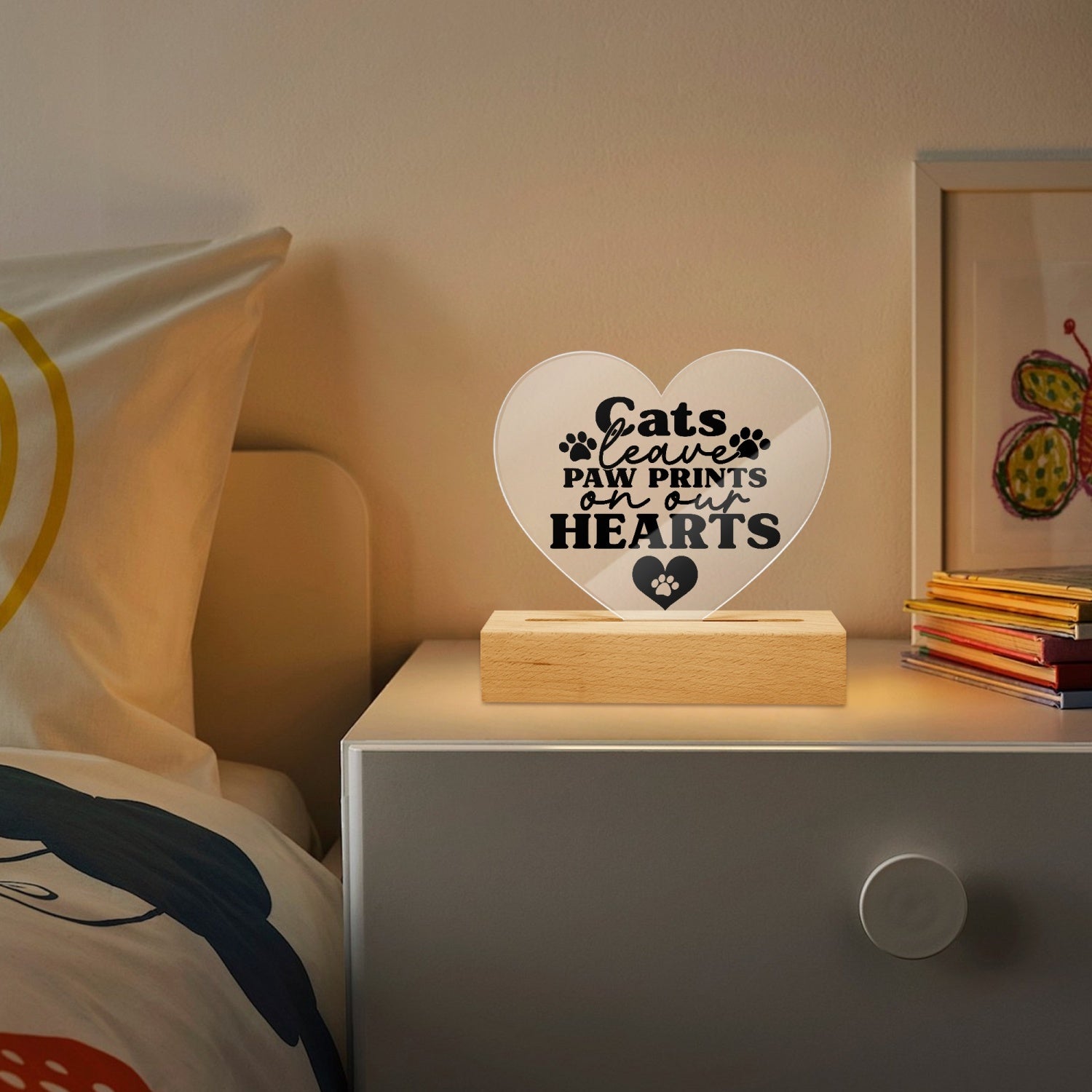 Cats Leave Paw Prints Acrylic Plaque with Stand - Heart - Kim’s Signature Beauty & Accessories    (Store description)