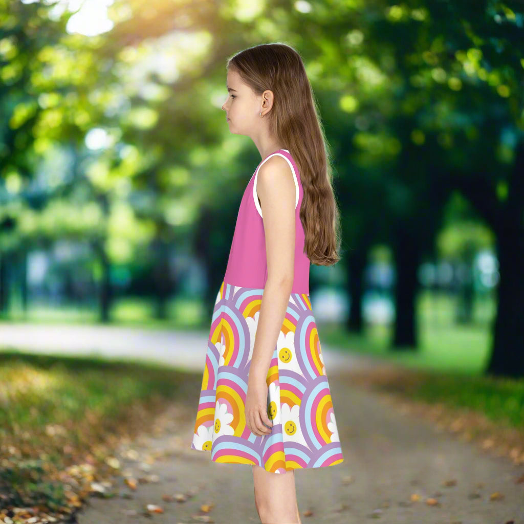 Girls' Rainbow Smile Sundress - Colorful Floral Design for Summer Joy - Kim’s Signature Beauty & Accessories    (Store description)