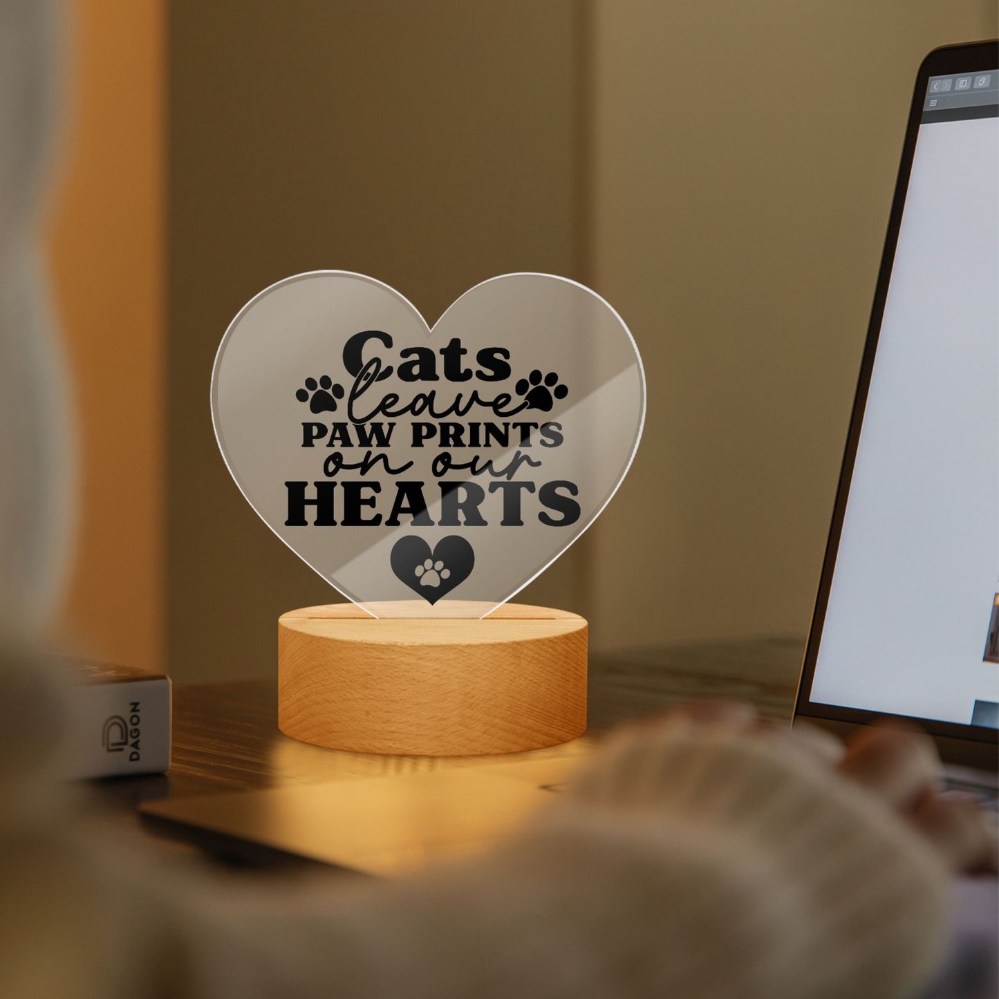 Cats Leave Paw Prints Acrylic Plaque with Stand - Heart - Kim’s Signature Beauty & Accessories    (Store description)