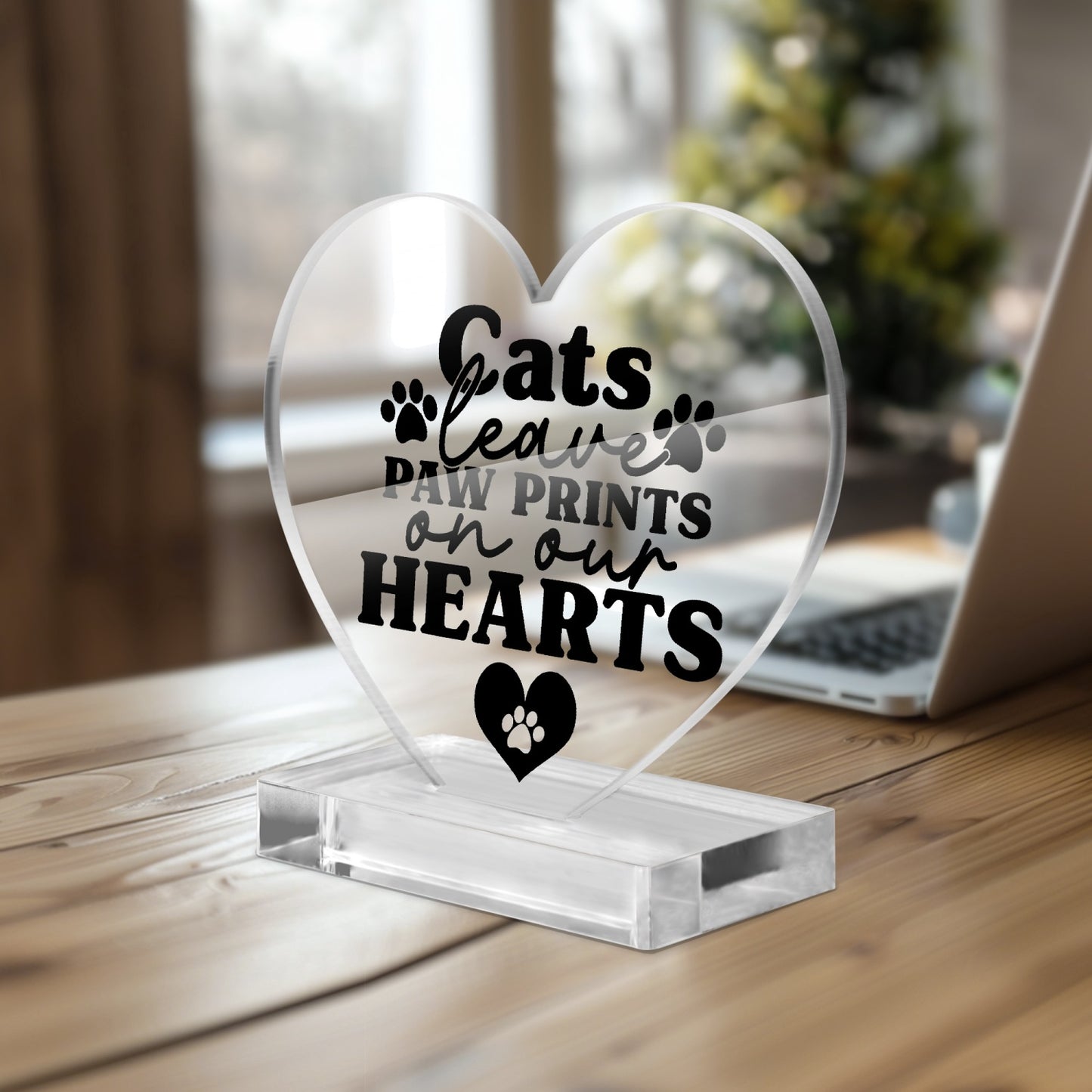 Cats Leave Paw Prints Acrylic Plaque with Stand - Heart - Kim’s Signature Beauty & Accessories    (Store description)