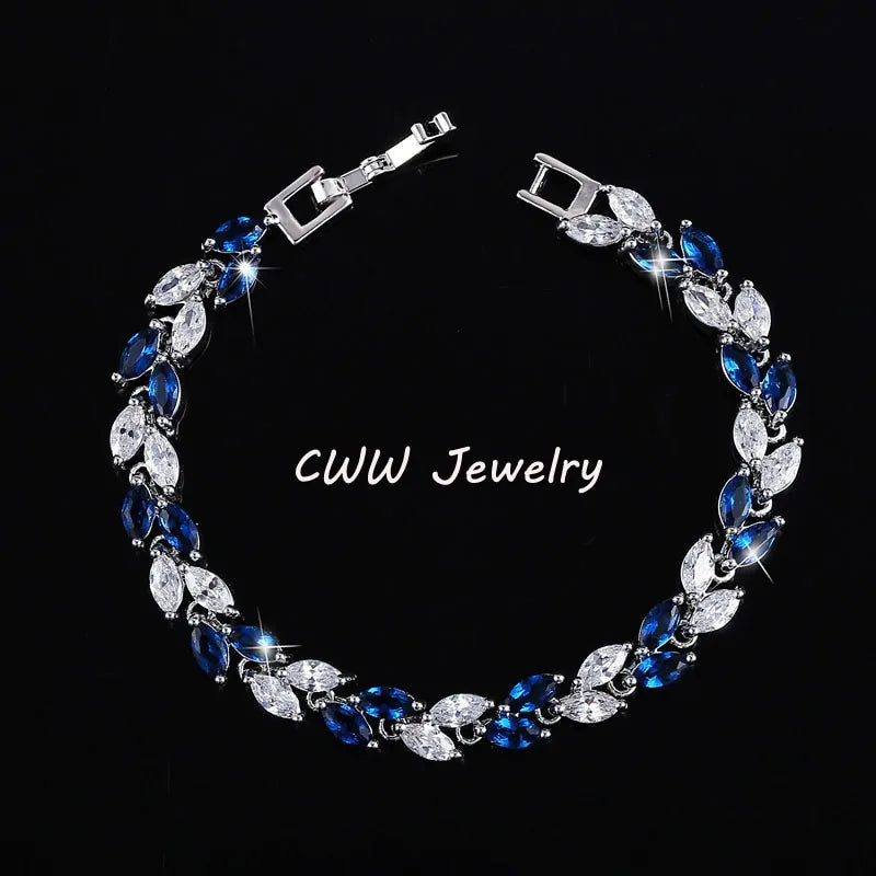 Silver Leaf Colorful CZ Bracelet - Kim’s Signature Beauty & Accessories    (Store description)