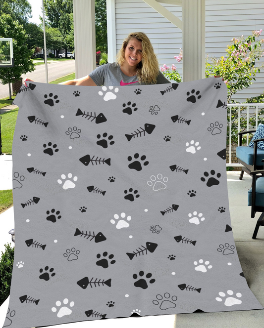 Cat Paws & Fish Bones Plush Blanket - Kim’s Signature Beauty & Accessories    (Store description)