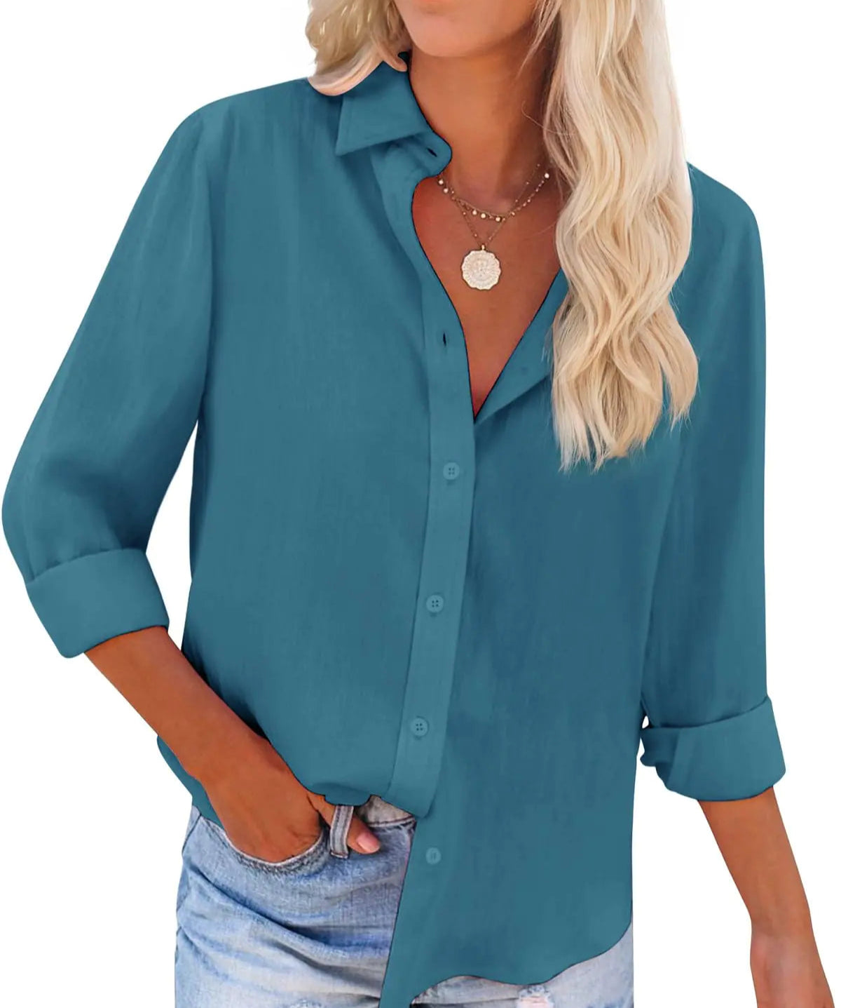 Women's Button Down V-Neck Tunic - Kim’s Signature Beauty & Accessories    (Store description)