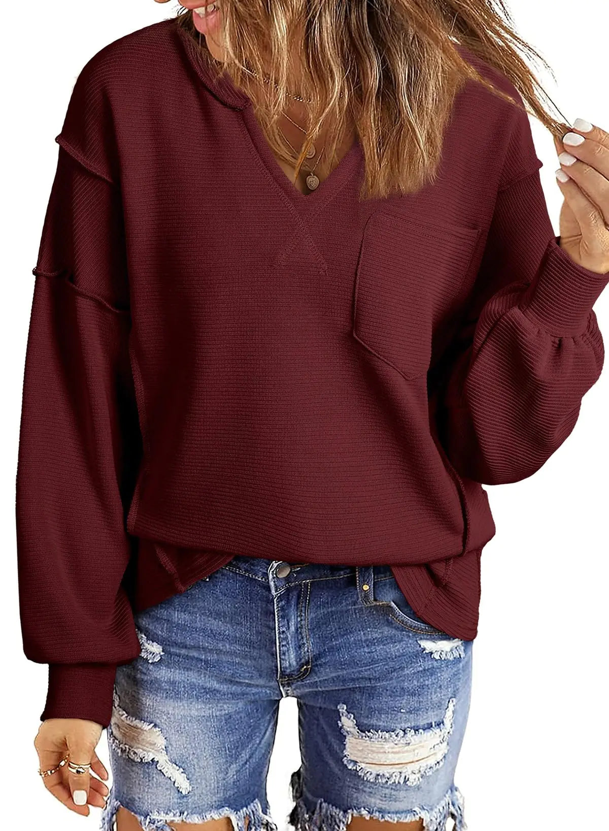 Casual Sweatshirts Waffle Knitted - Kim’s Signature Beauty & Accessories    (Store description)