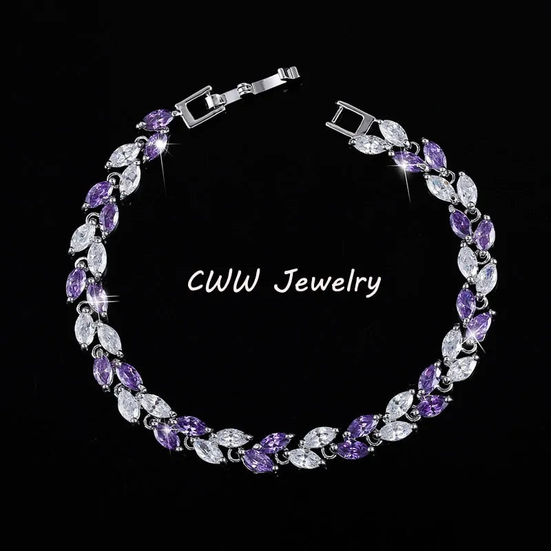 Silver Leaf Colorful CZ Bracelet - Kim’s Signature Beauty & Accessories    (Store description)