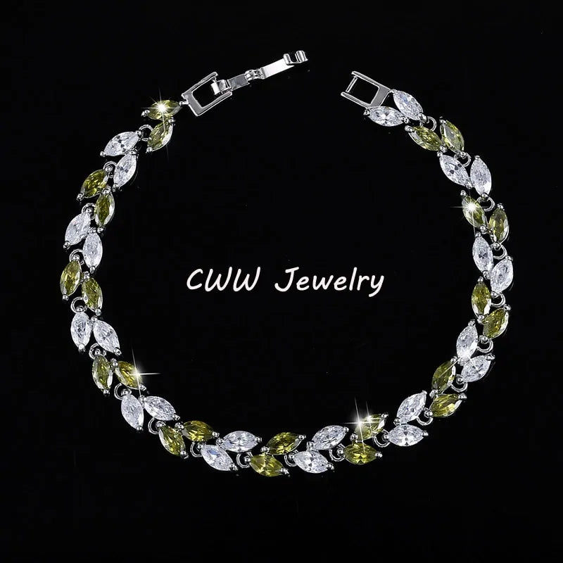 Silver Leaf Colorful CZ Bracelet - Kim’s Signature Beauty & Accessories    (Store description)